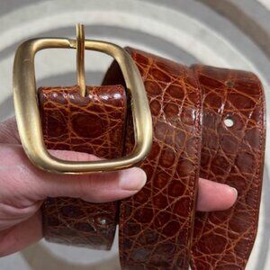VINTAGE Luc Benoit Brown Crocodile Embossed Leather Woman's Belt